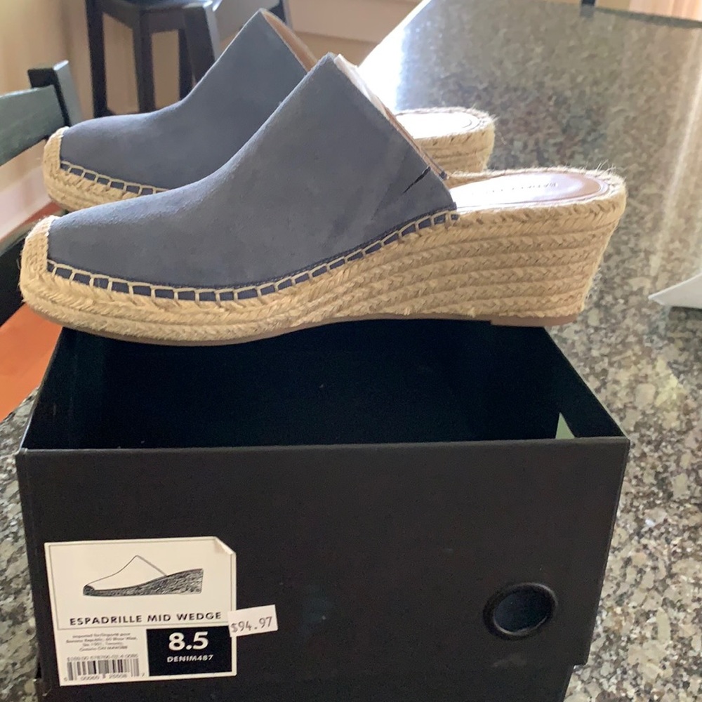 Banana Republic Blue Suede Espadrille Mid Wedge Mules